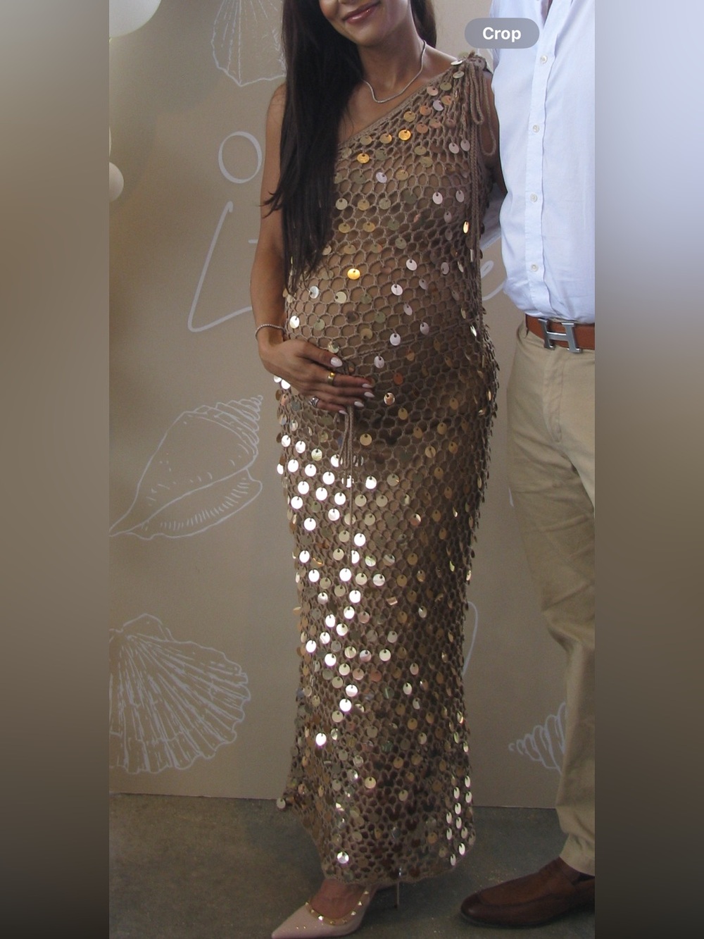 JLUXLABEL Sequin One-Shoulder Maxi Dress in Brown - Picture 2 of 4